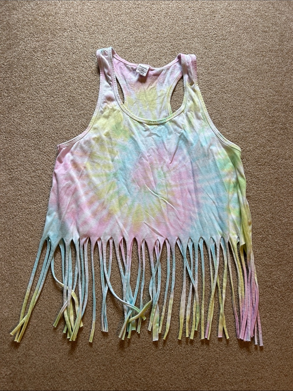 Dreamsicle tie-dye fringe racer back tank